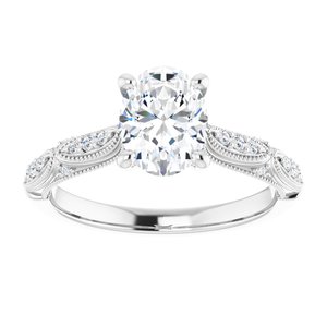 Platinum 8x6 mm Oval Forever Oneâ„¢ Moissanite & 1/10 CTW Diamond Engagement Ring    